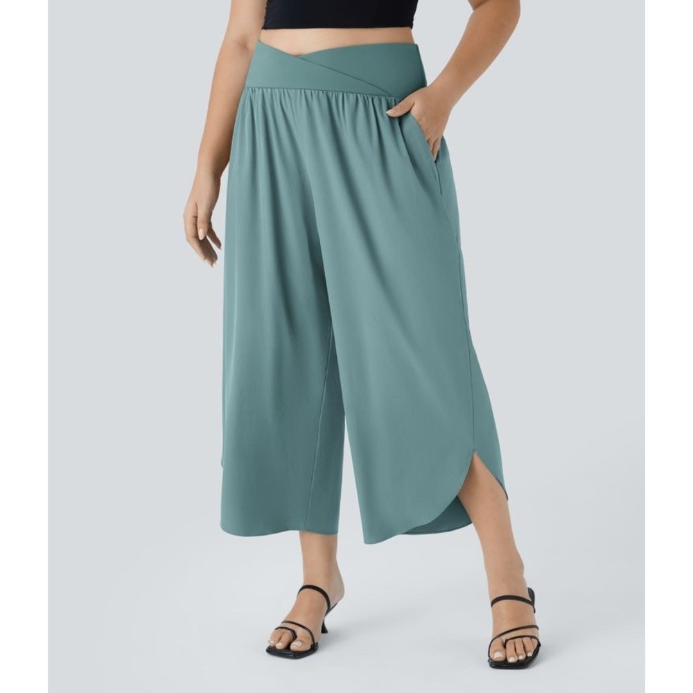 Halara Breezeful high waisted Wide Leg Pants 2X Teal Crossover Waist Flowy